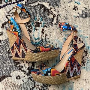 BCBG generation multi-color ankle wrap wedge sandals